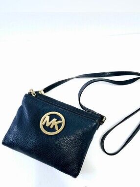 Michael Kors Navy Pebbled Leather Crossbody Bag MK Logo Purse